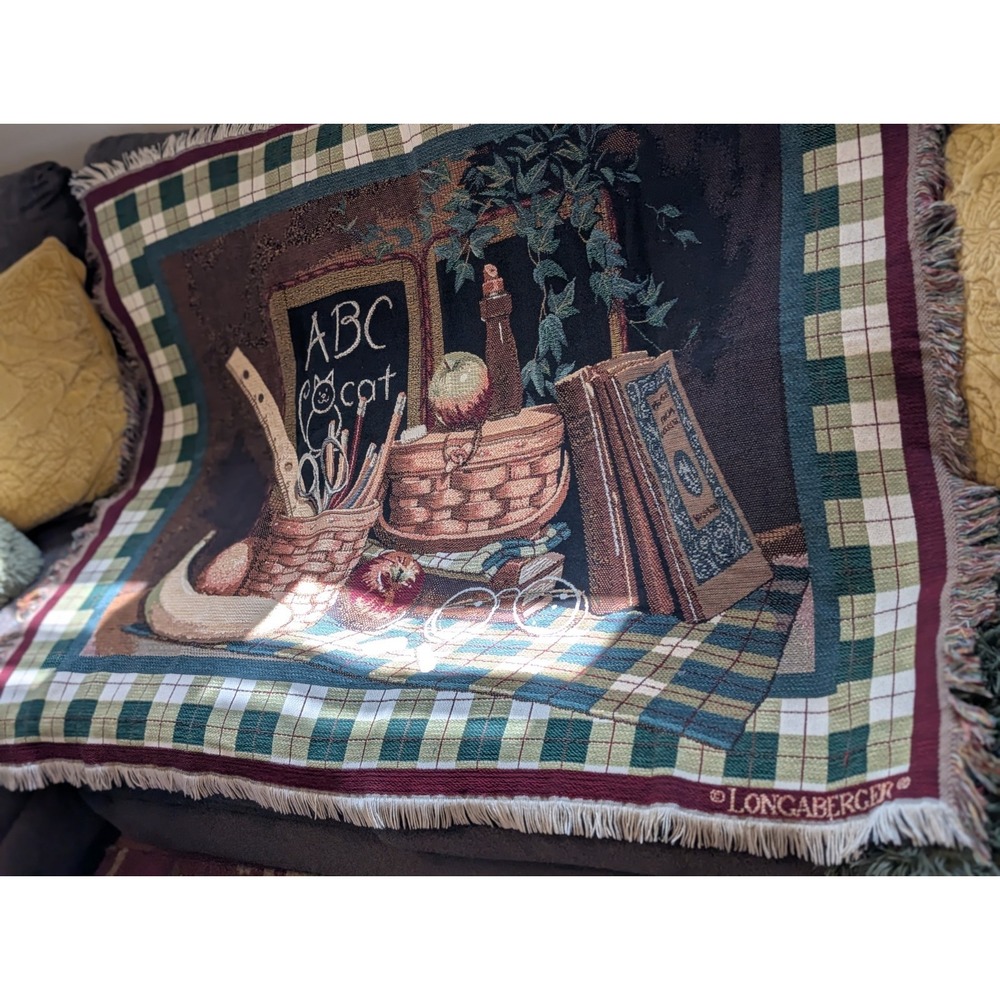 1999 Longaberger Collectors Club Tapestry Throw Blanket Country Schoolhouse VTG